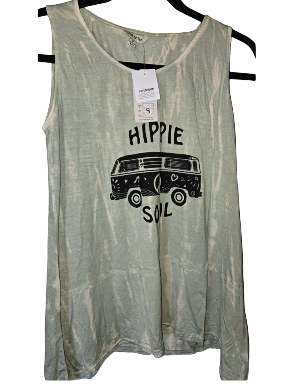 Yak & Yeti “Hippie Soul” Tank Top, Light Green Tie-dye Size Small BNWT